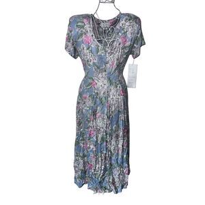 NEW WITH TAGS RARE 80s NWT Floral Dress - Deadstock S. Roberts - Gray cream pink